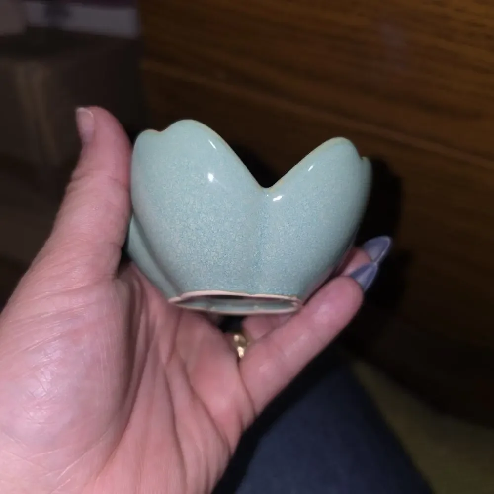 Flower Jewelry Tray Ceramic Ring Dish Trinket Key Dark Green NEW